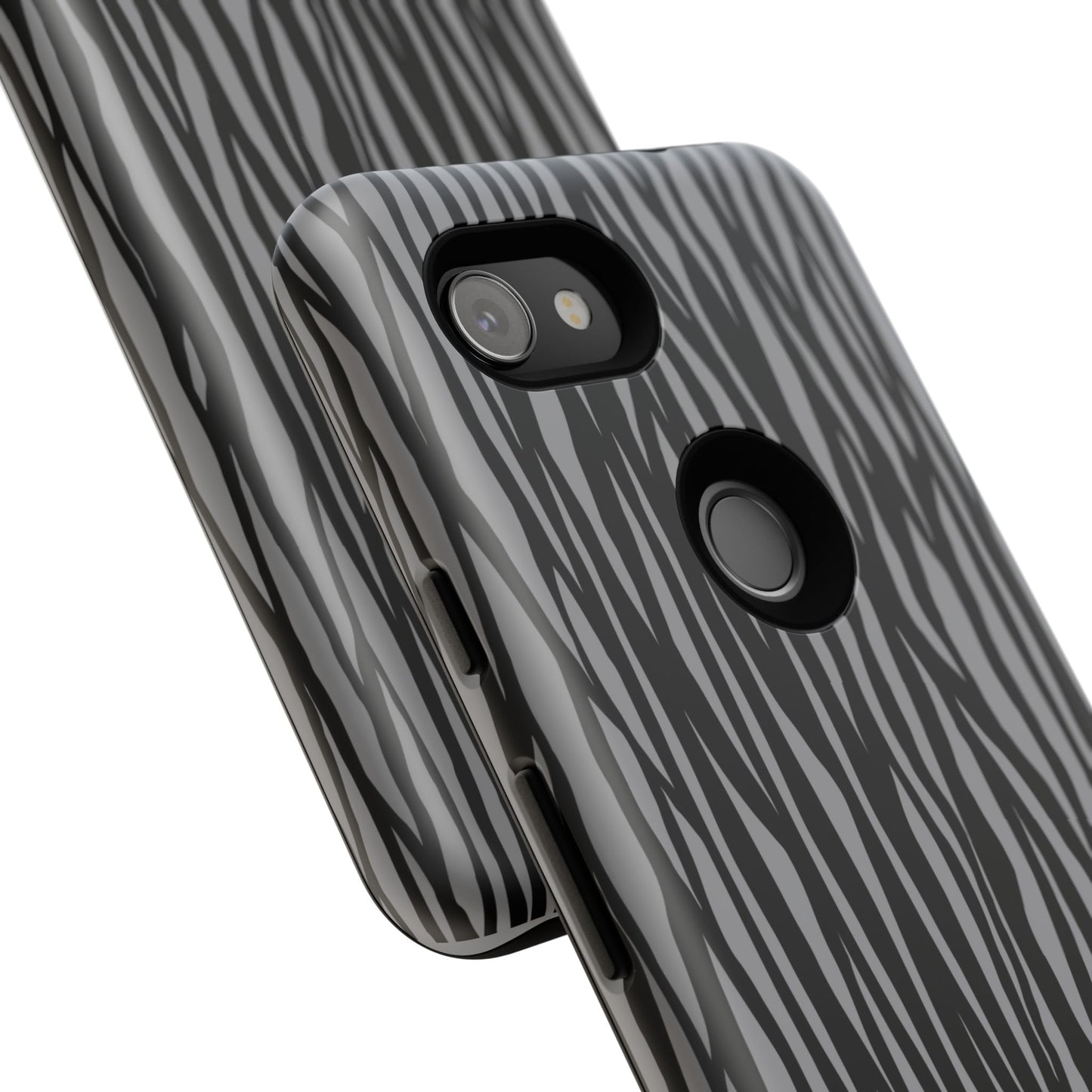 Stylish Tough Phone Case - Black and Gray Striped Design