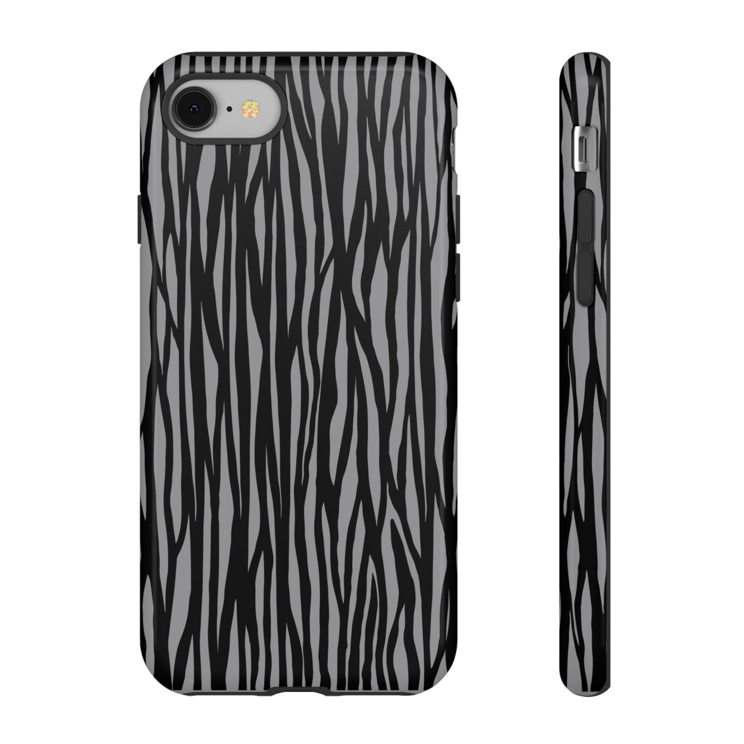 Stylish Tough Phone Case - Black and Gray Striped Design