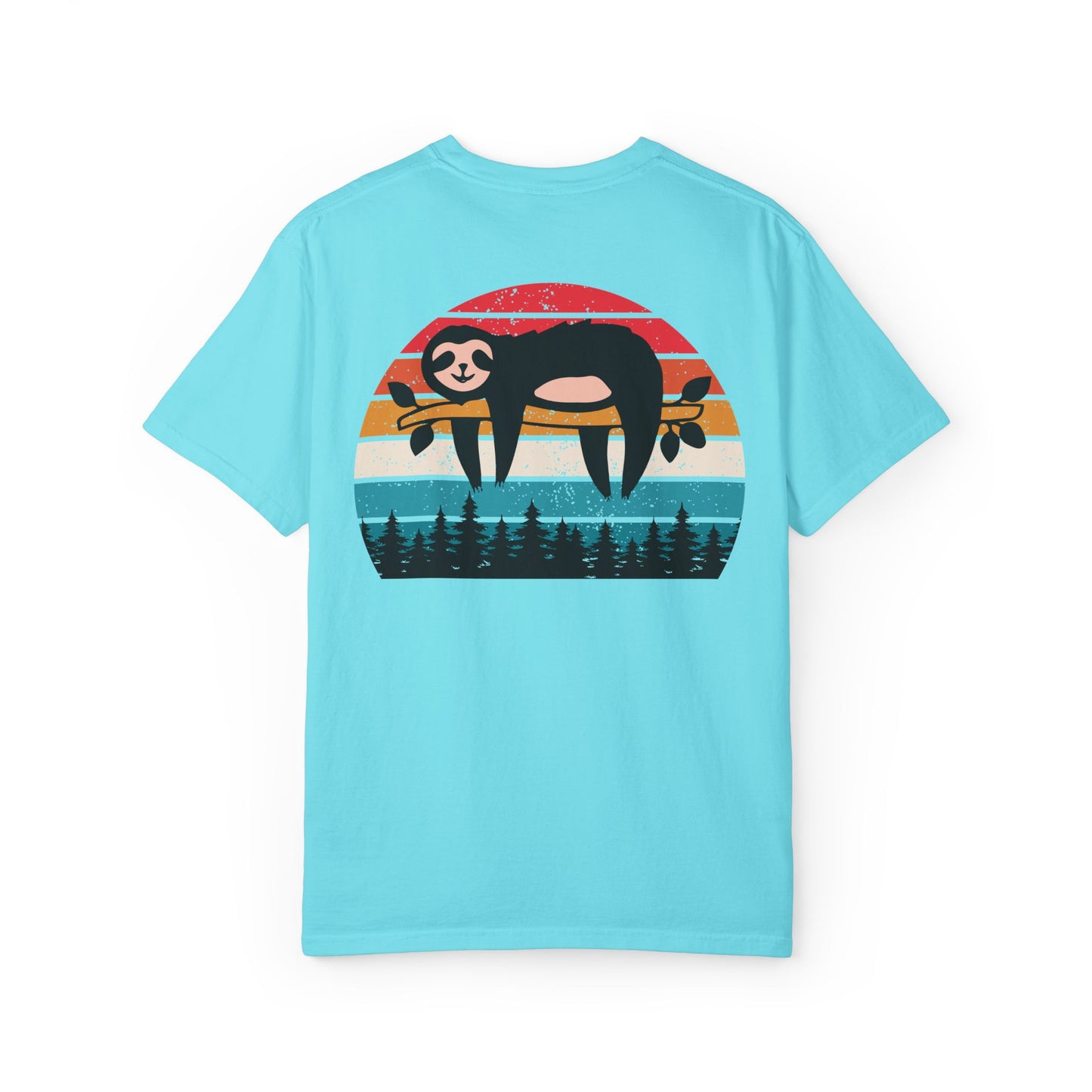 Chill Vibes Unisex Garment-Dyed T-Shirt - Retro Sloth & Sunset Design