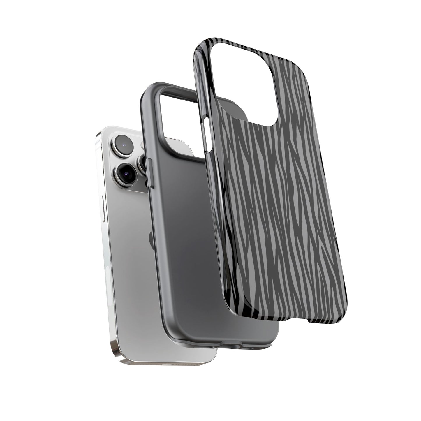 Stylish Tough Phone Case - Black and Gray Striped Design