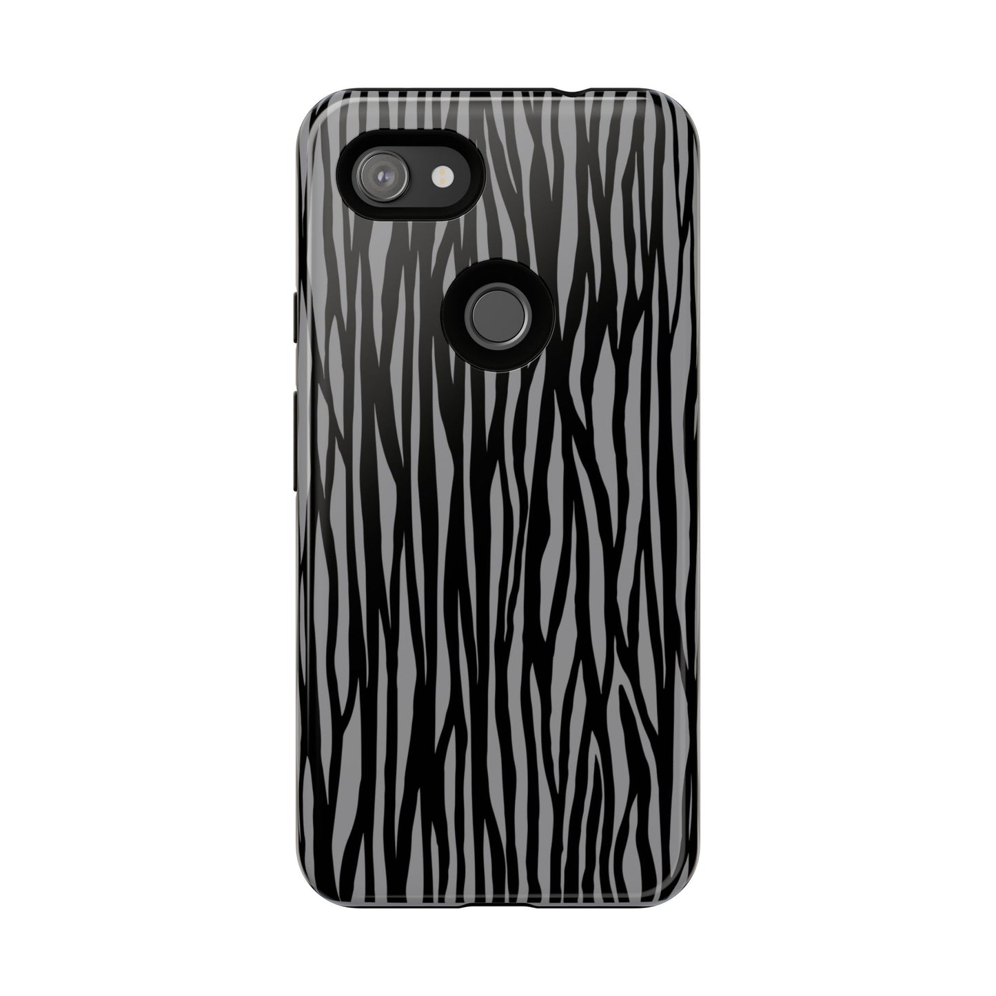 Stylish Tough Phone Case - Black and Gray Striped Design