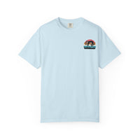 Chill Vibes Unisex Garment-Dyed T-Shirt - Retro Sloth & Sunset Design