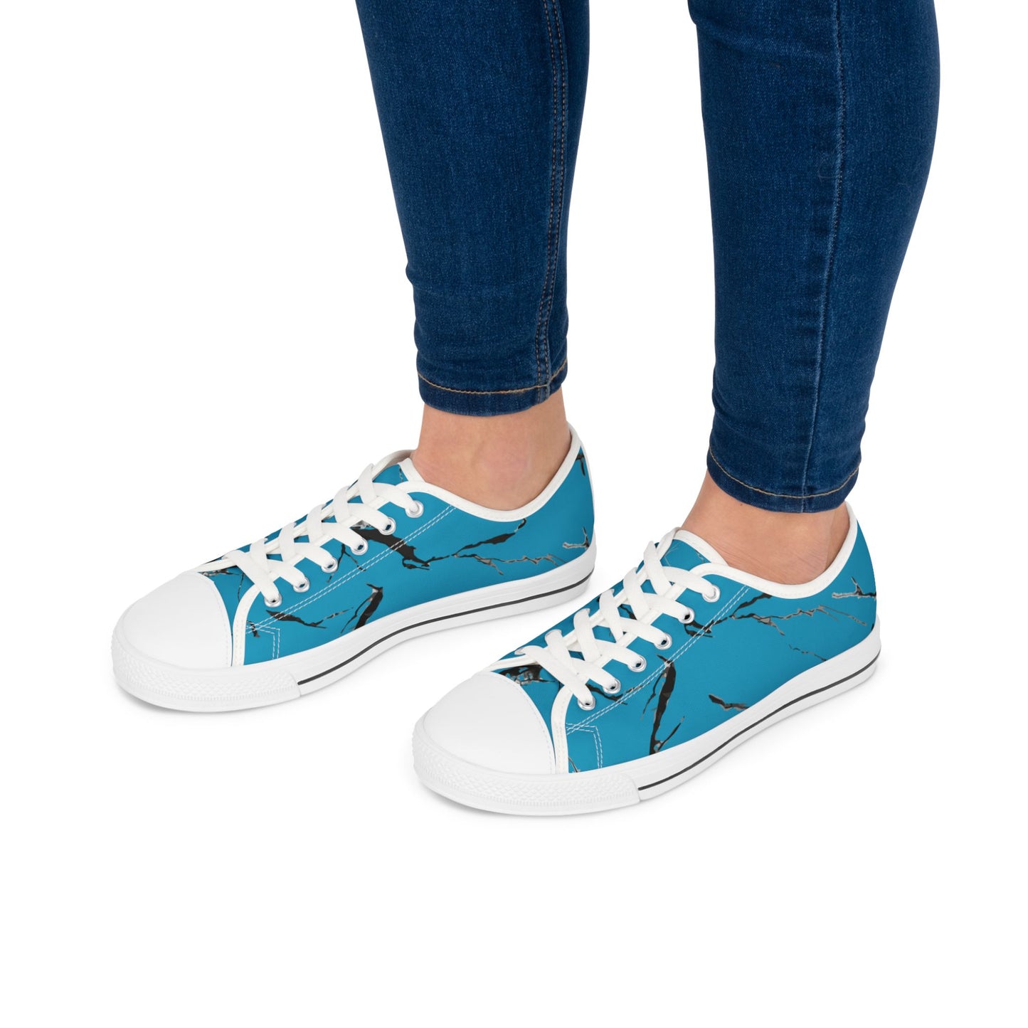 Stylish Women's Low Top Sneakers with Blue Abstract Design