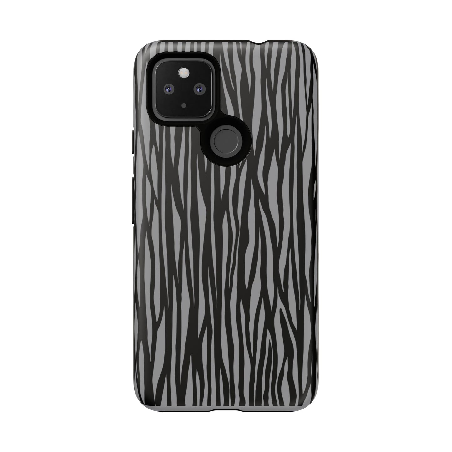 Stylish Tough Phone Case - Black and Gray Striped Design