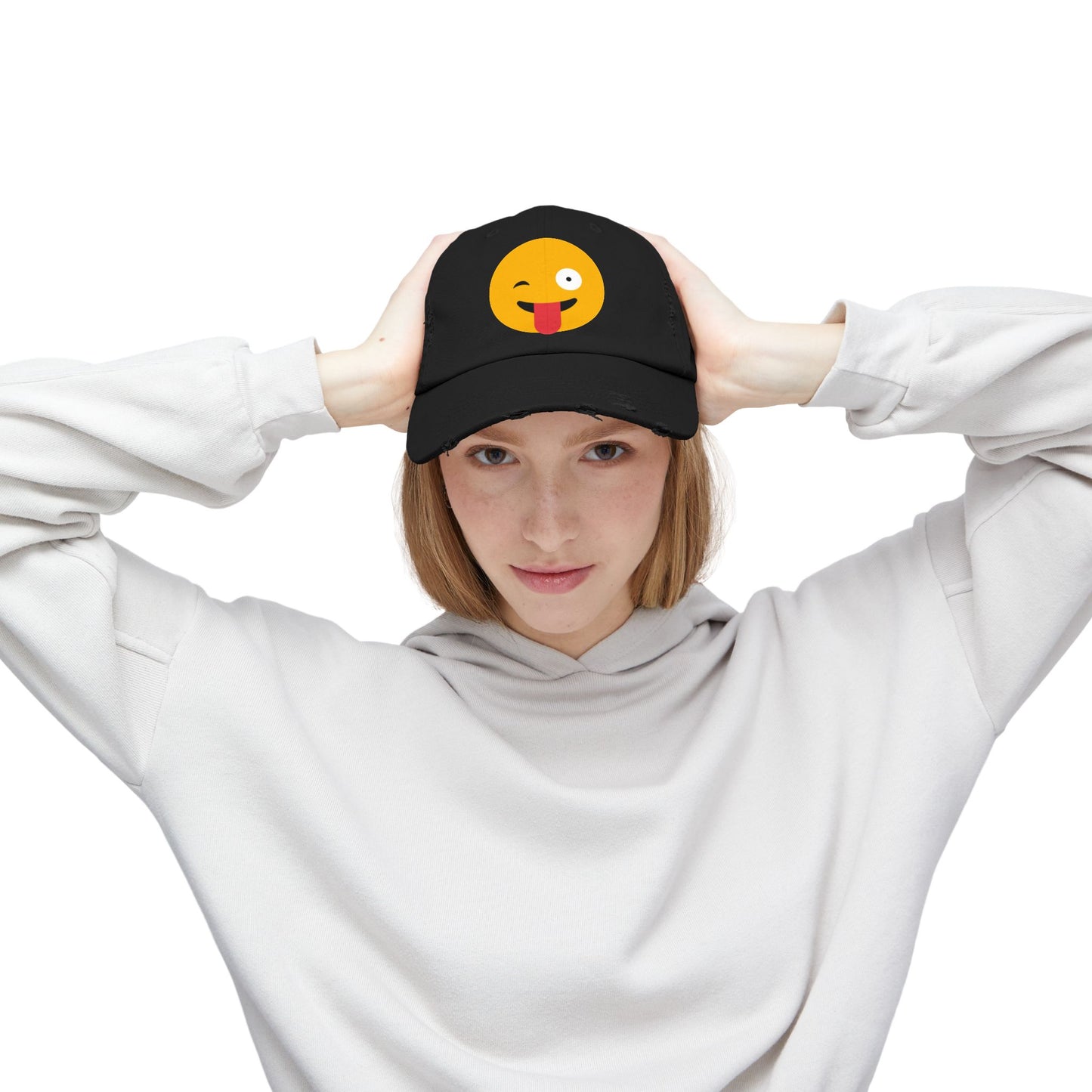 Funny Emoji Distressed Cap for Casual Wear