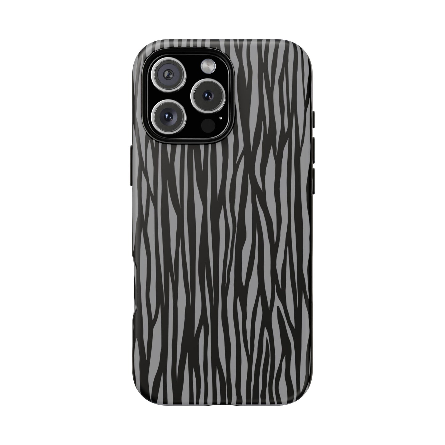 Stylish Tough Phone Case - Black and Gray Striped Design