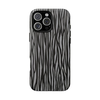 Stylish Tough Phone Case - Black and Gray Striped Design
