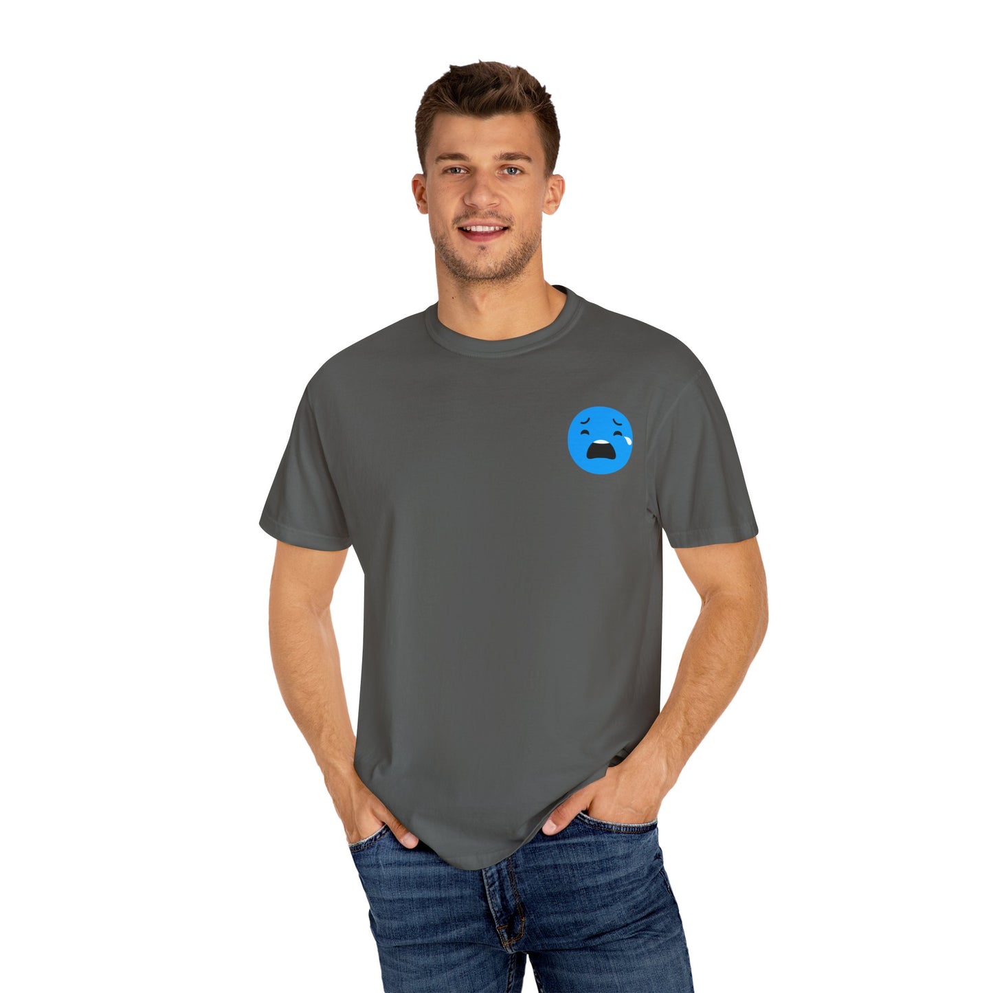 Unisex Garment-Dyed T-Shirt with Sad Emoji Design
