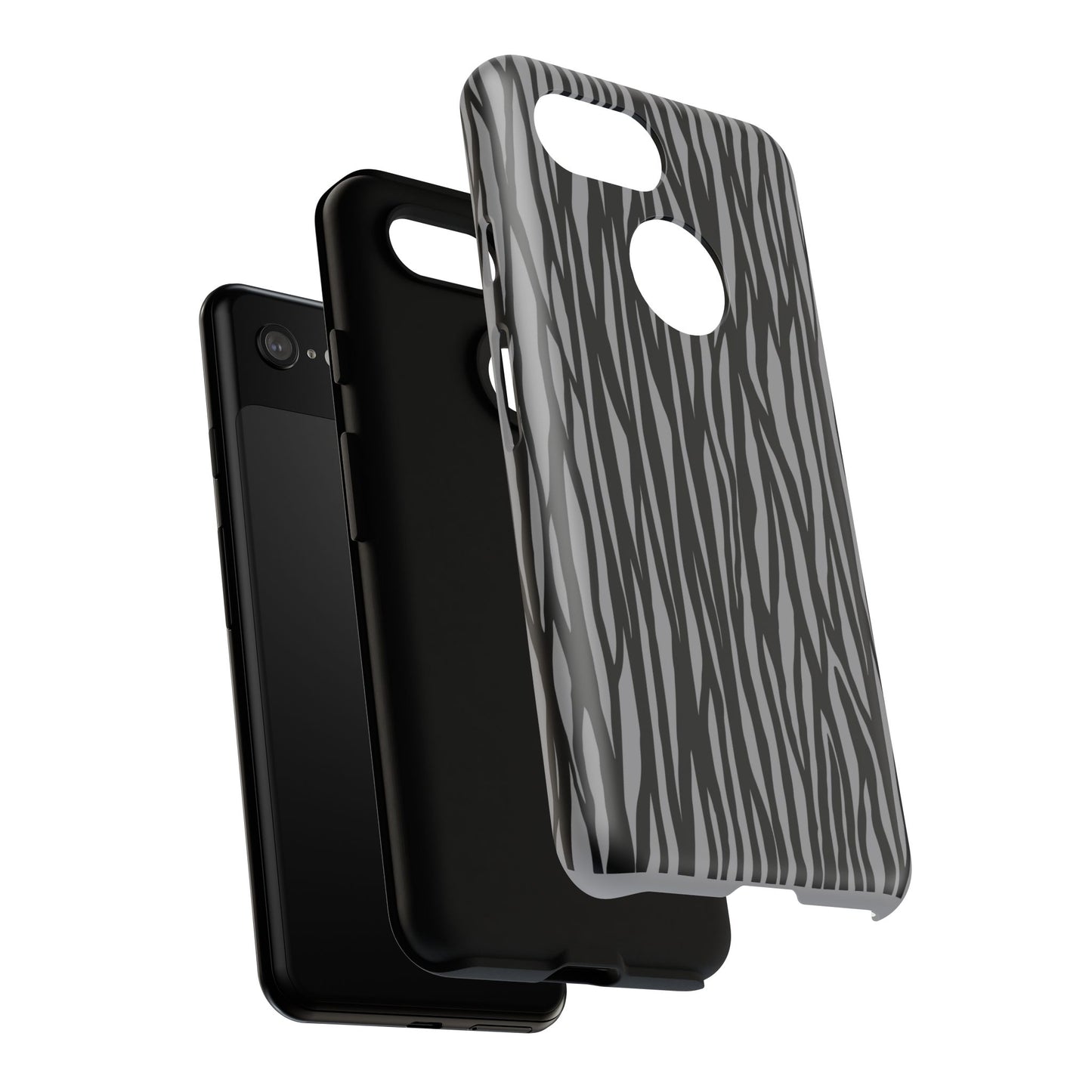 Stylish Tough Phone Case - Black and Gray Striped Design