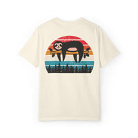 Chill Vibes Unisex Garment-Dyed T-Shirt - Retro Sloth & Sunset Design