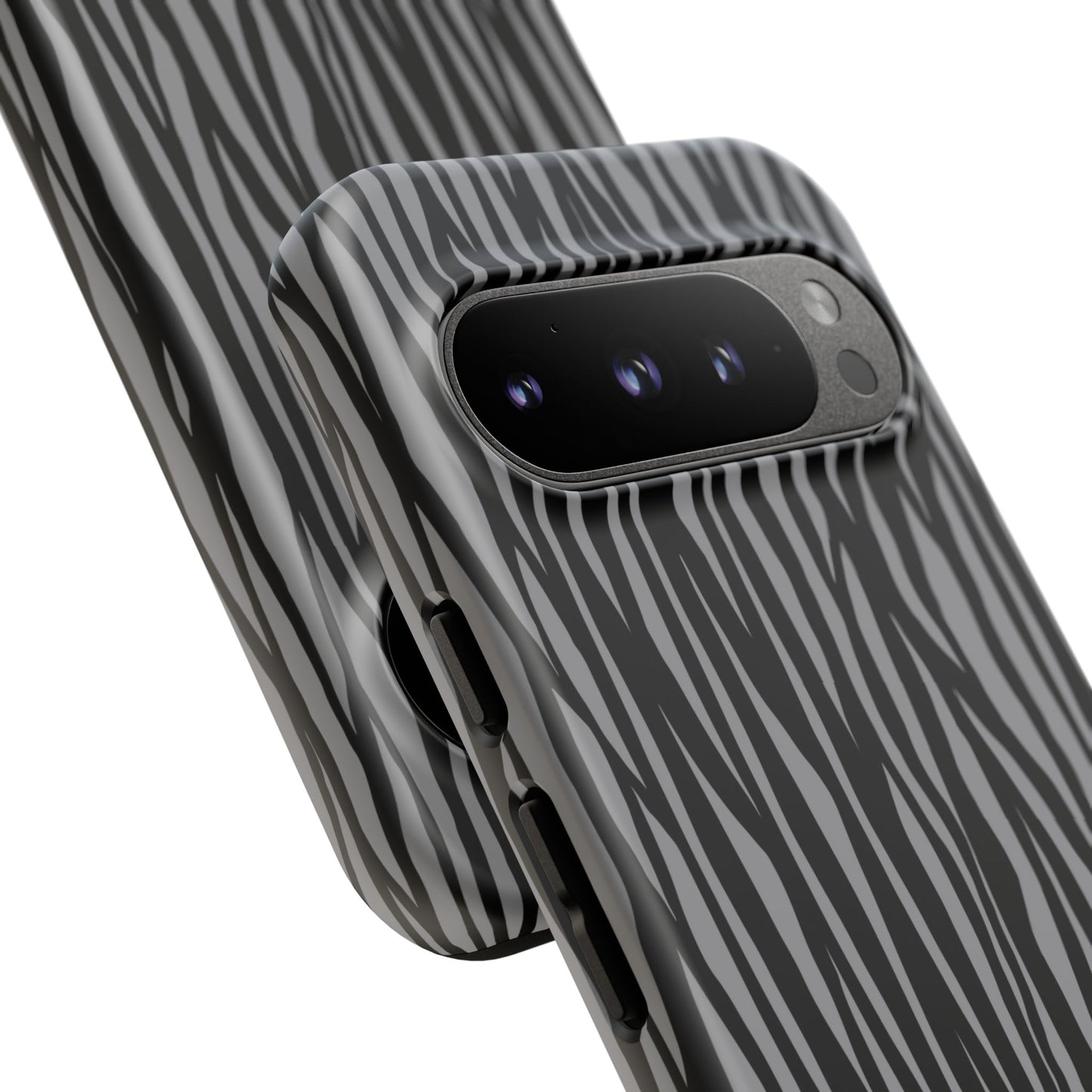 Stylish Tough Phone Case - Black and Gray Striped Design
