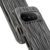 Stylish Tough Phone Case - Black and Gray Striped Design