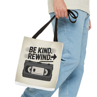 Retro Be Kind Rewind Tote Bag, Fun Eco-Friendly Tote, Gift for Movie Lovers, Shopping Bag, Beach Bag, Perfect for Everyday