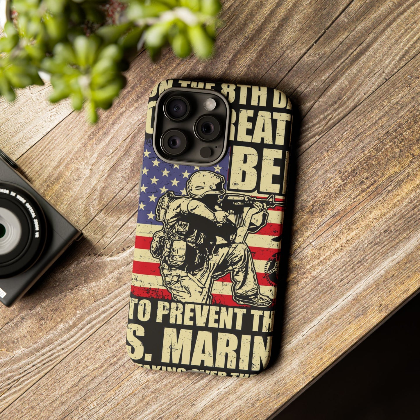Military-Themed Phone Case - 'God Created Beer' Design