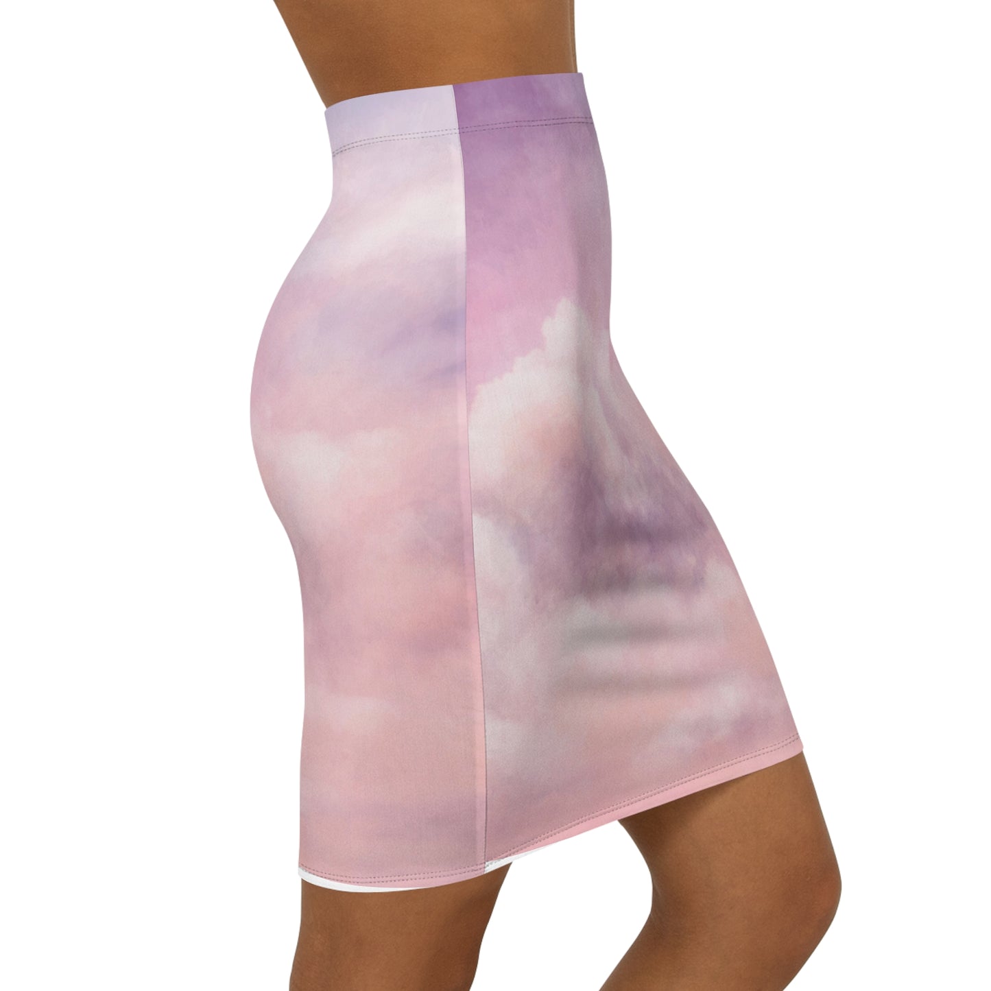 Stylish Women's Mid-Waist Pencil Skirt - Dreamy Cloud Print