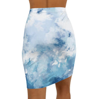 Ocean Breeze Women's Mid-Waist Pencil Skirt - Stylish Blue Cloud Print