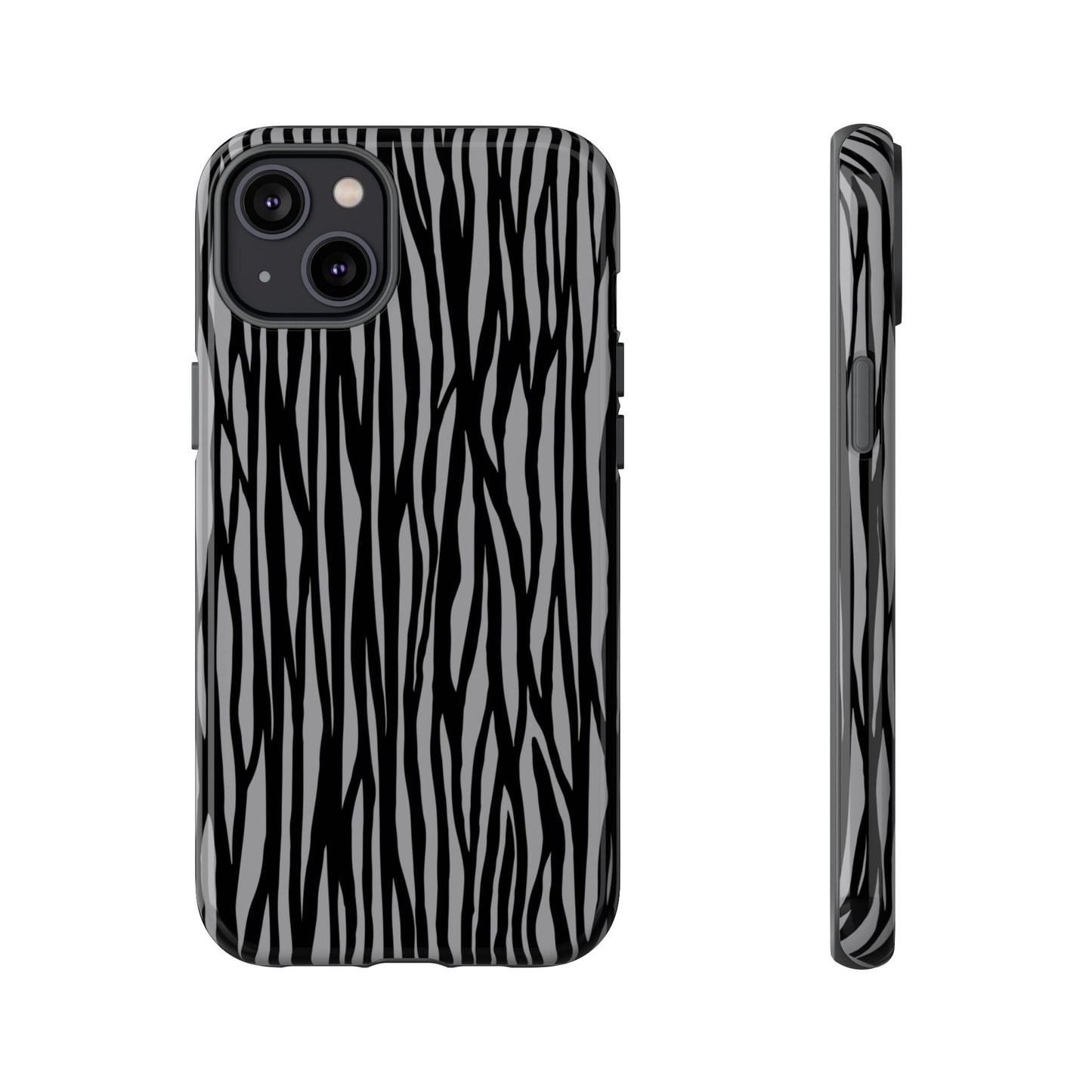 Stylish Tough Phone Case - Black and Gray Striped Design
