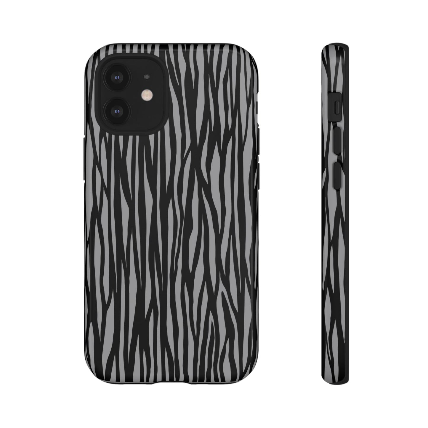 Stylish Tough Phone Case - Black and Gray Striped Design