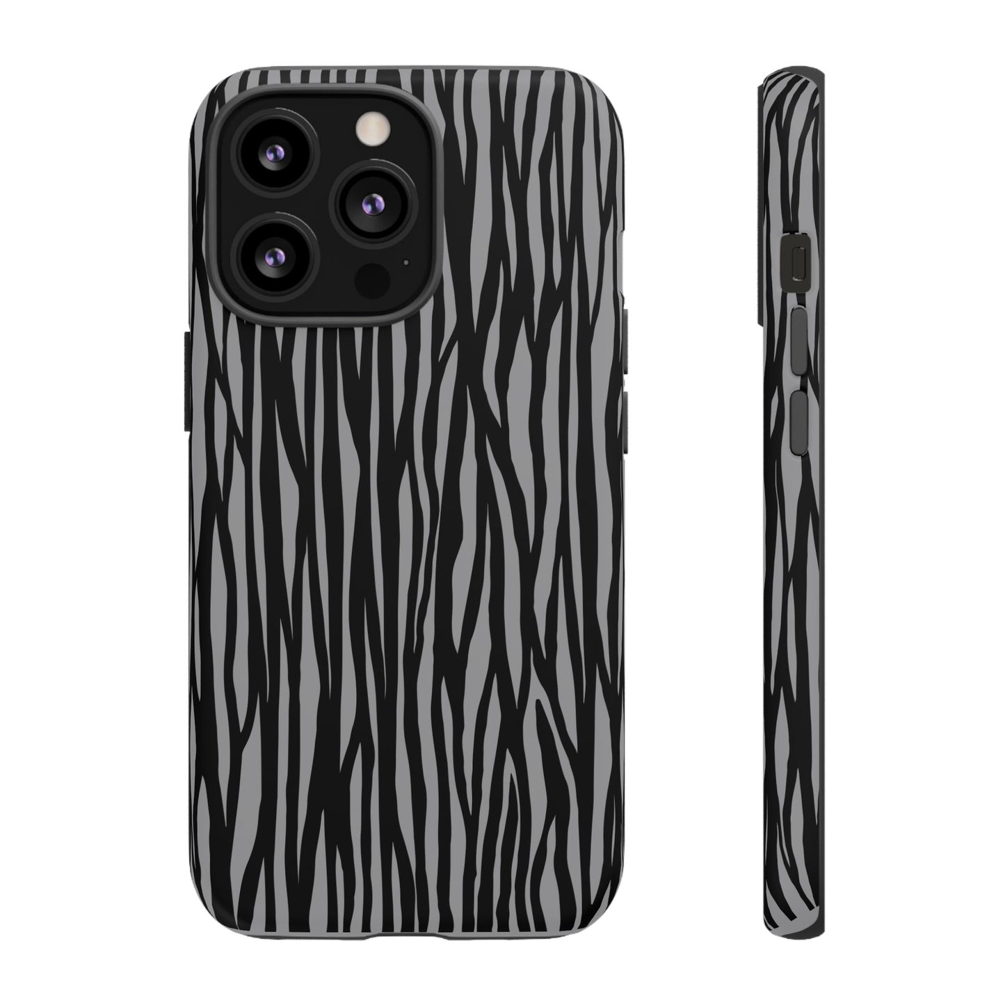 Stylish Tough Phone Case - Black and Gray Striped Design
