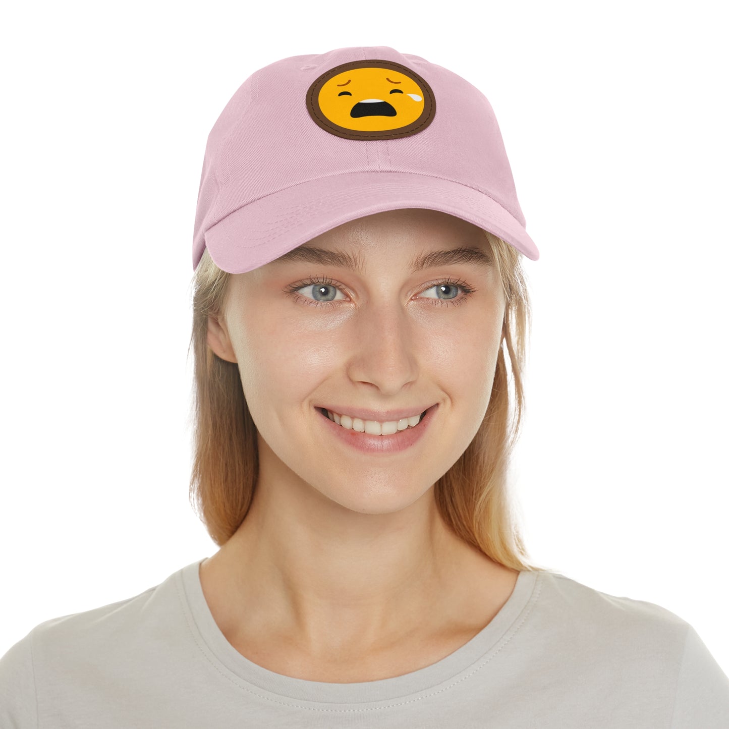Emotional Dad Hat with Leather Patch - Sad Emoji Cap for Everyday Wear