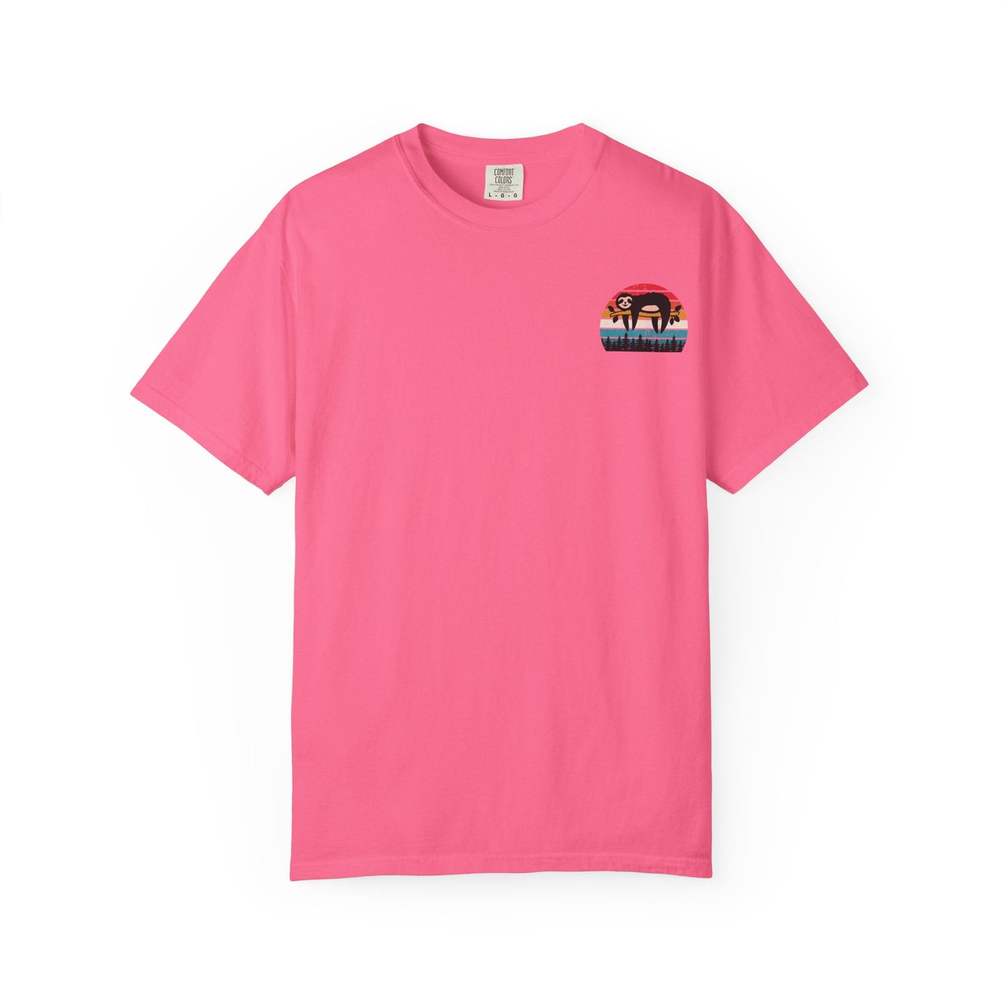 Chill Vibes Unisex Garment-Dyed T-Shirt - Retro Sloth & Sunset Design