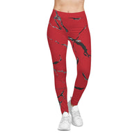 Chic Abstract Red Leggings for Women, Stylish Workout Pants, Fashion Activewear, Fitness Leggings, Red Marble Design, Casual Comfort