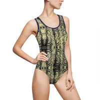 Women's Snakeskin Print One-Piece Swimsuit - Stylish Swimwear for Summer Fun
