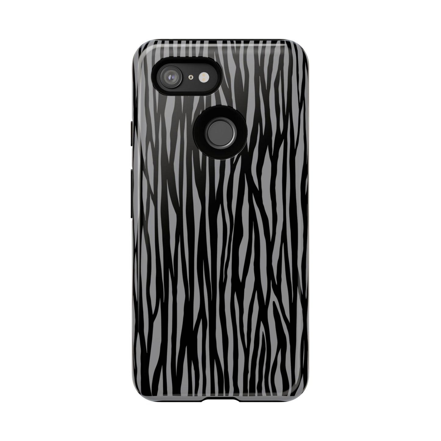 Stylish Tough Phone Case - Black and Gray Striped Design