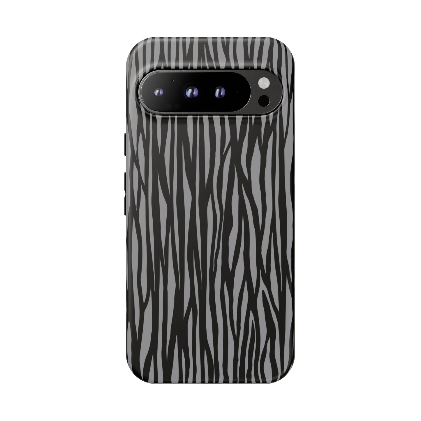 Stylish Tough Phone Case - Black and Gray Striped Design