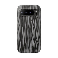 Stylish Tough Phone Case - Black and Gray Striped Design