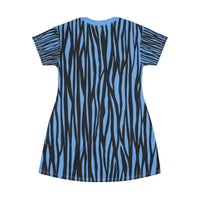 Bold Blue Tiger Striped T-Shirt Dress - Fun Casual Wear for Summer