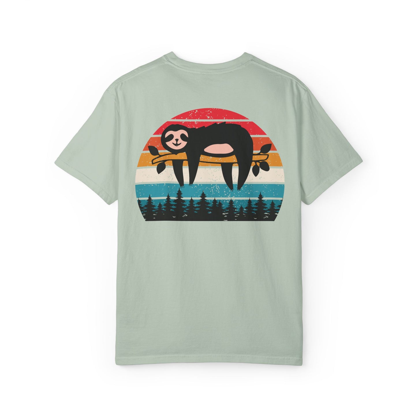 Chill Vibes Unisex Garment-Dyed T-Shirt - Retro Sloth & Sunset Design