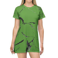 Trendy Green Marble T-Shirt Dress, Casual Summer Dress, Everyday Wear, Gift for Her, Unique Fashion Statement