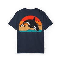 Whale Sunset Graphic T-Shirt - Unisex Garment-Dyed Tee for Ocean Lovers
