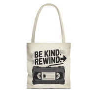 Retro Be Kind Rewind Tote Bag, Fun Eco-Friendly Tote, Gift for Movie Lovers, Shopping Bag, Beach Bag, Perfect for Everyday
