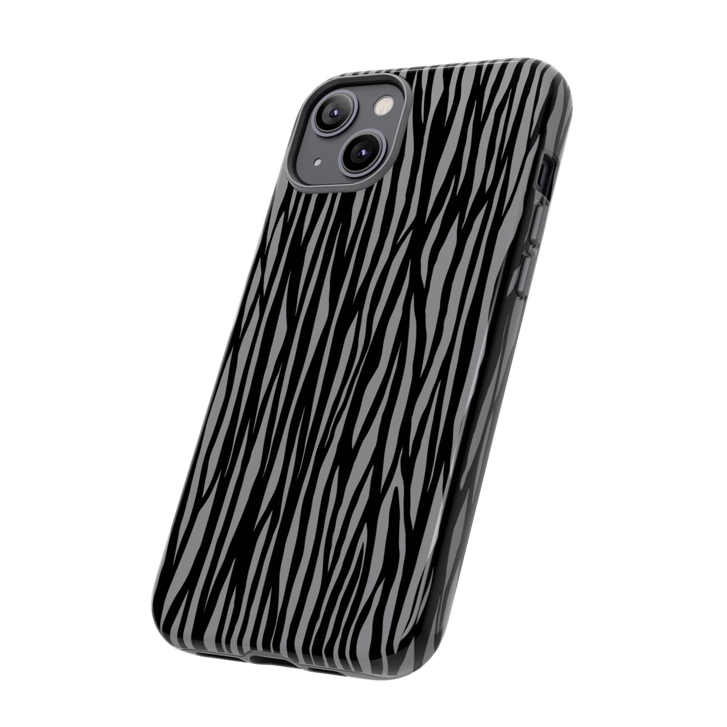Stylish Tough Phone Case - Black and Gray Striped Design