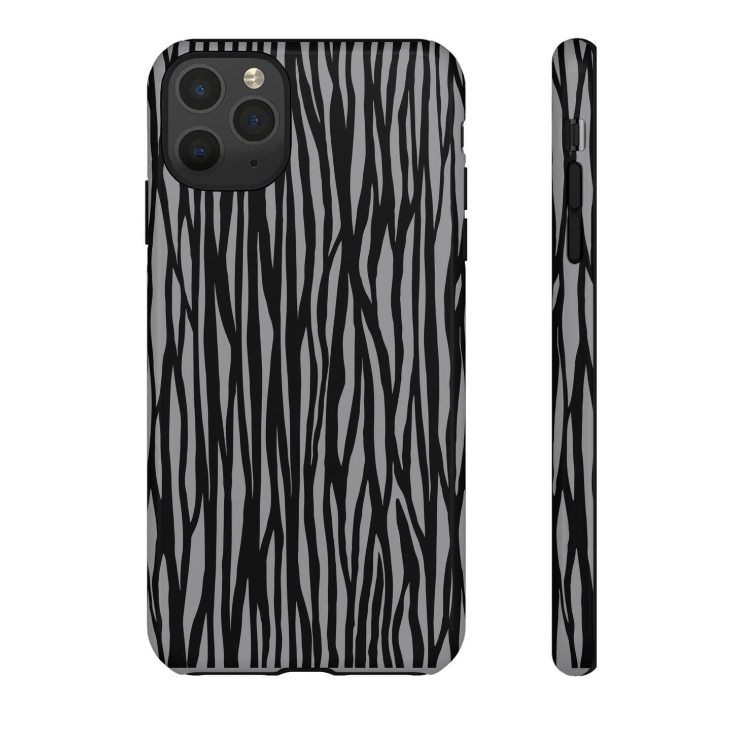 Stylish Tough Phone Case - Black and Gray Striped Design