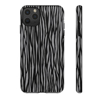 Stylish Tough Phone Case - Black and Gray Striped Design