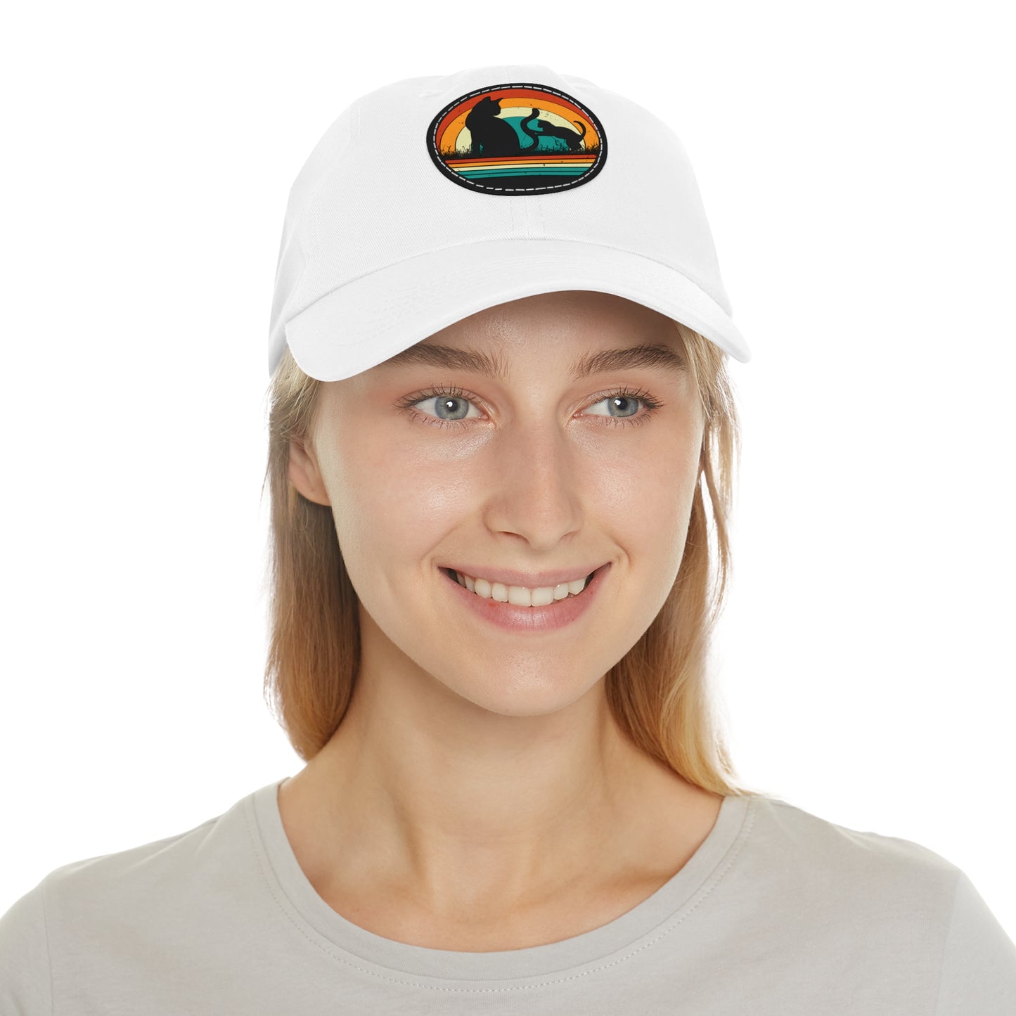 Cats and Sunset Dad Hat - Vintage Leather Patch Cap