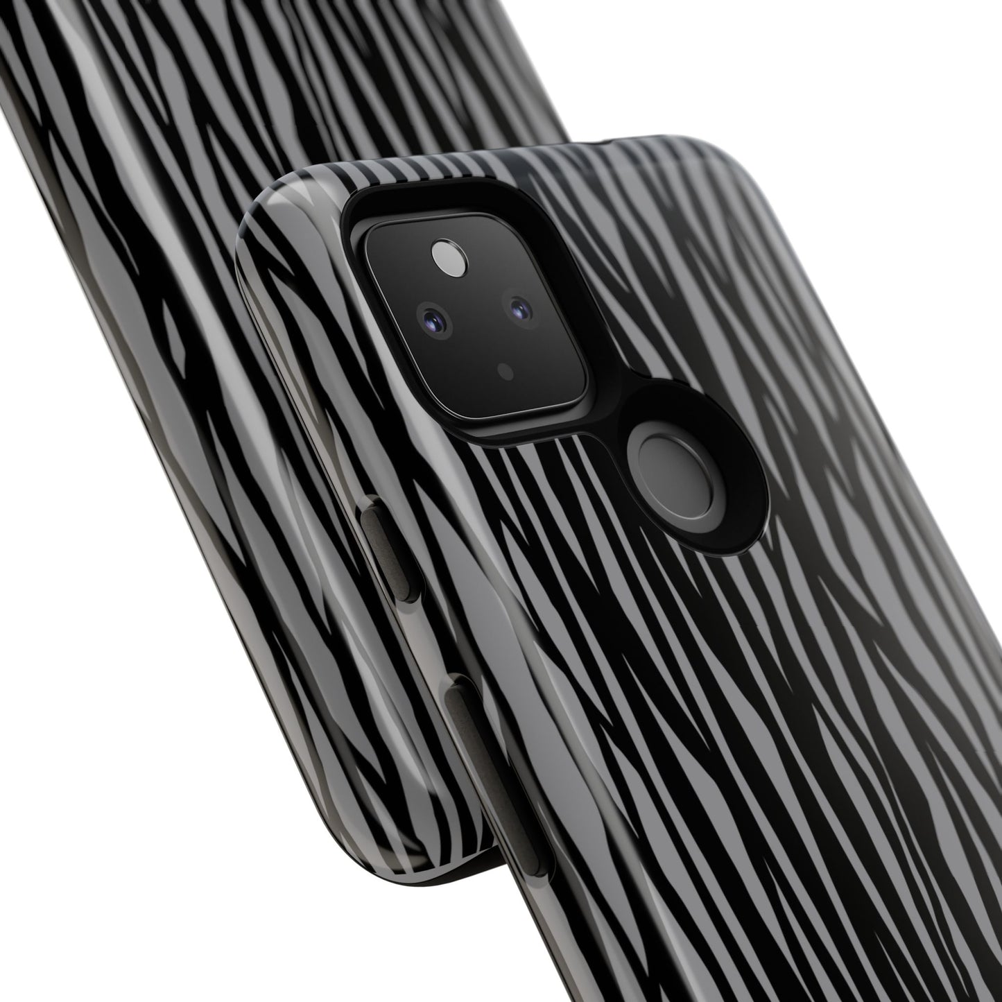 Stylish Tough Phone Case - Black and Gray Striped Design