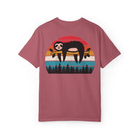 Chill Vibes Unisex Garment-Dyed T-Shirt - Retro Sloth & Sunset Design