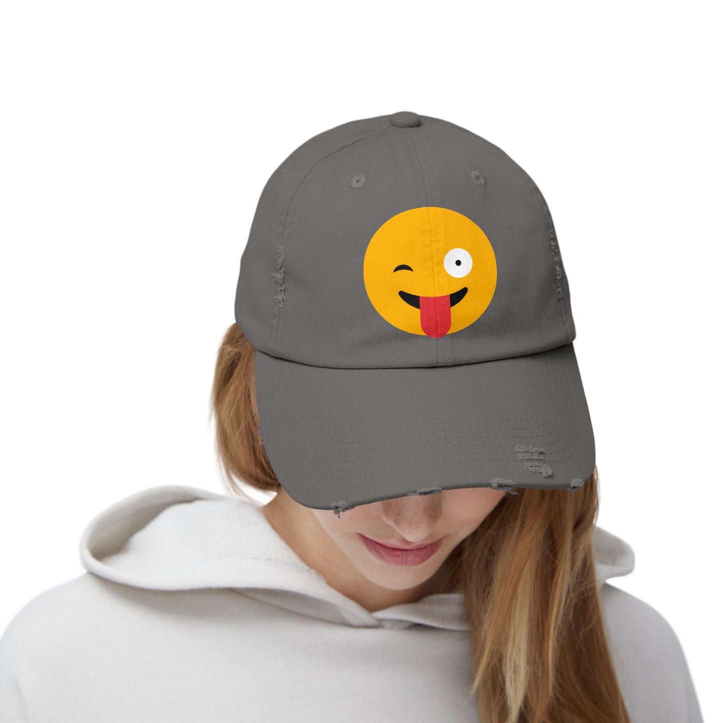 Funny Emoji Distressed Cap for Casual Wear