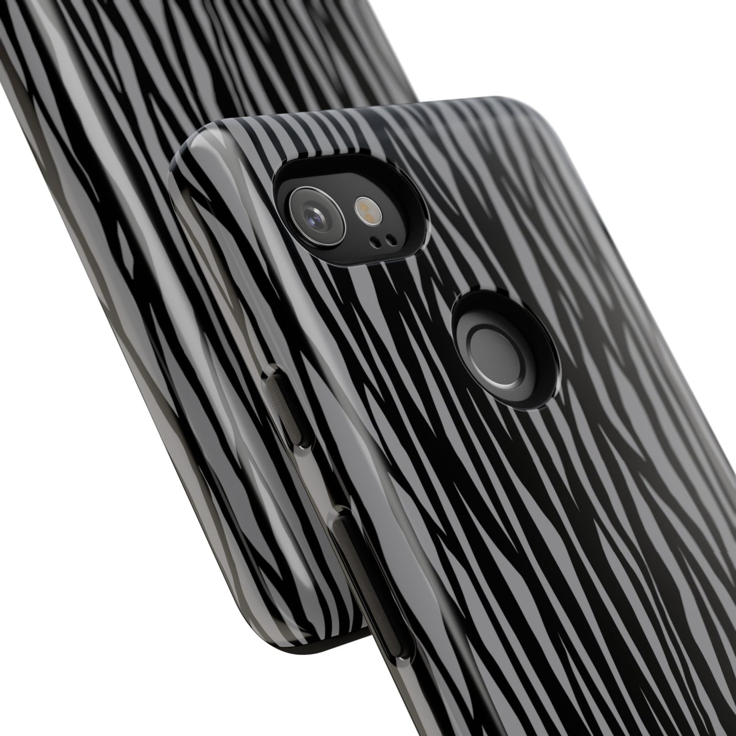 Stylish Tough Phone Case - Black and Gray Striped Design