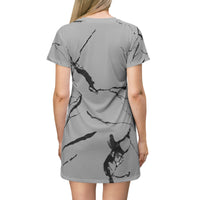 Marble Print T-Shirt Dress, Trendy Casual Wear, Summer Outfit, Everyday Comfort, Perfect for Vacations, Gift for Fashion Lovers