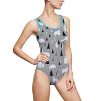 Stylish Polar Bear One-Piece Swimsuit for Women