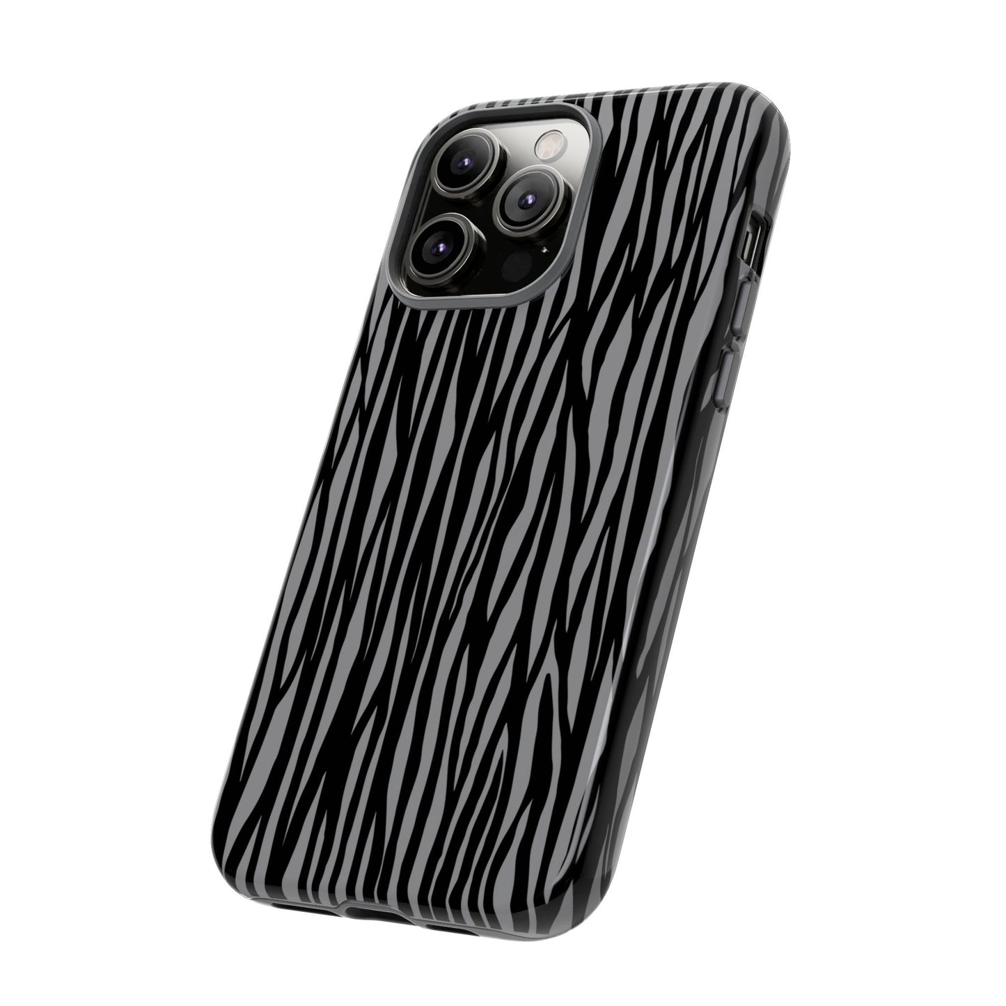 Stylish Tough Phone Case - Black and Gray Striped Design