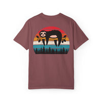 Chill Vibes Unisex Garment-Dyed T-Shirt - Retro Sloth & Sunset Design