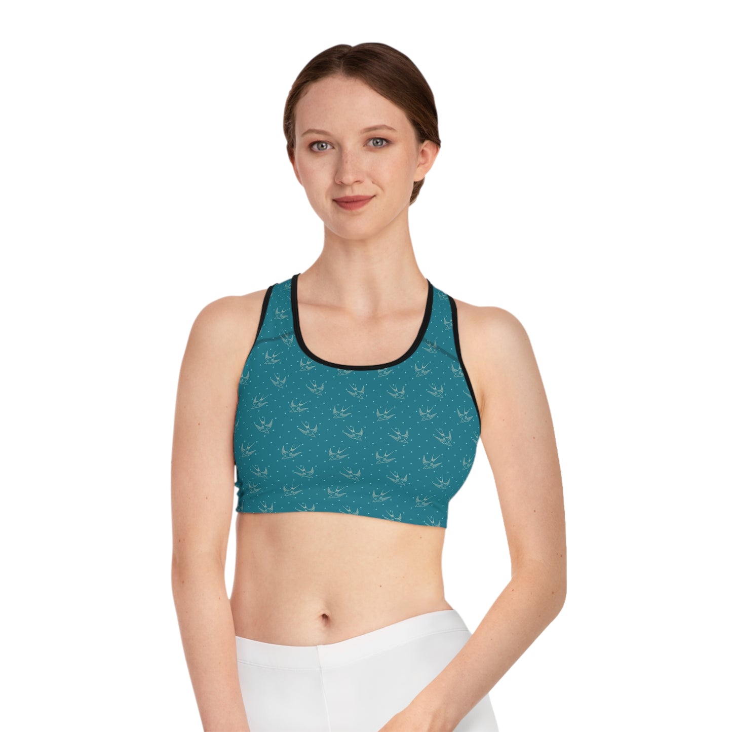 Charming Sports Bra with Bird Print, Fitness Wear, Workout Gear, Yoga Top, Activewear for Her, Great for Gifts