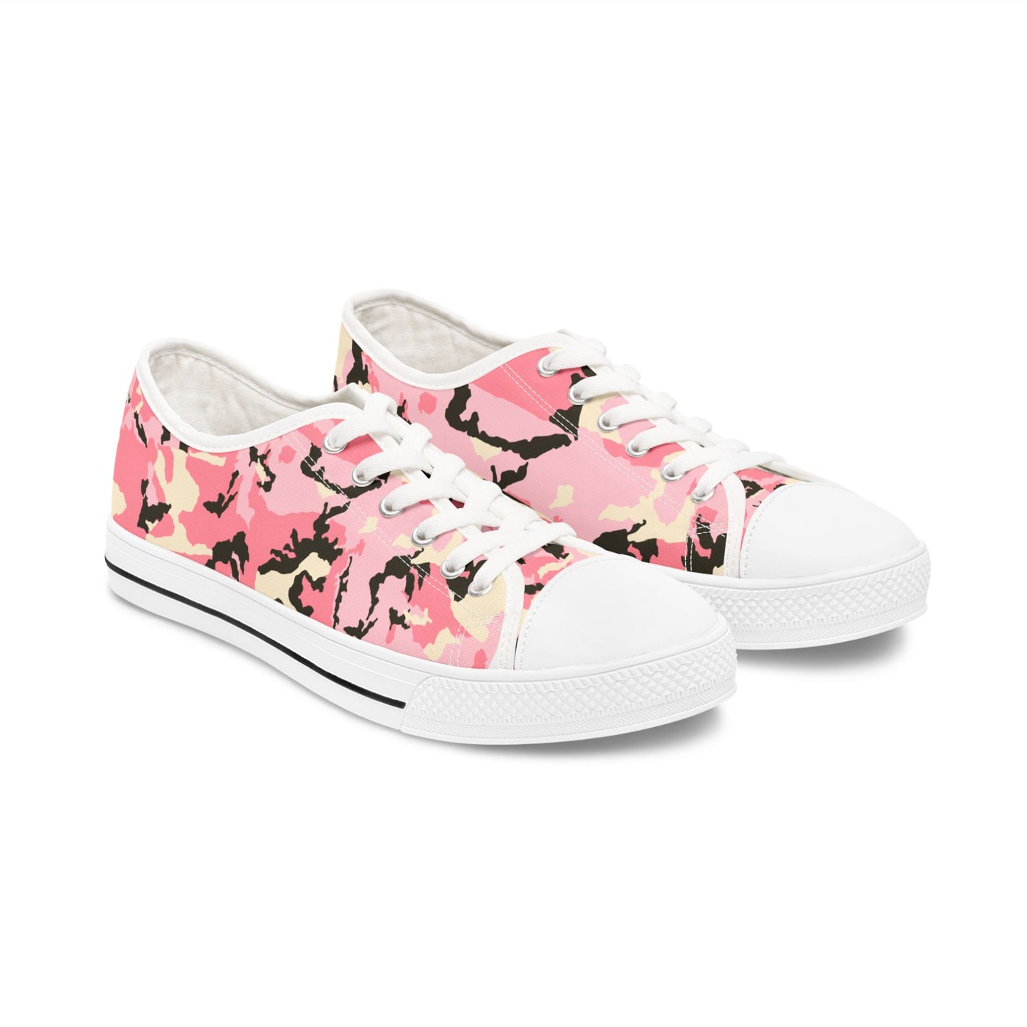 Feminine Pink Camo Low Top Sneakers - Stylish & Trendy Women's Casual Footwear