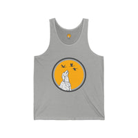 Unisex Jersey Tank - Howling Dog & Birds Design